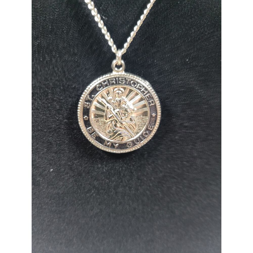 Vintage St. Christopher medal on 24 in. silver toned chain